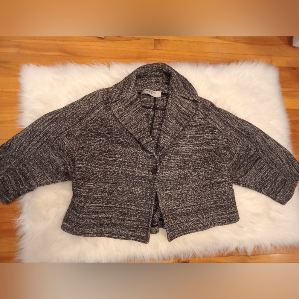 Valentino Black & Gray Marled Cropped Knit Jacket